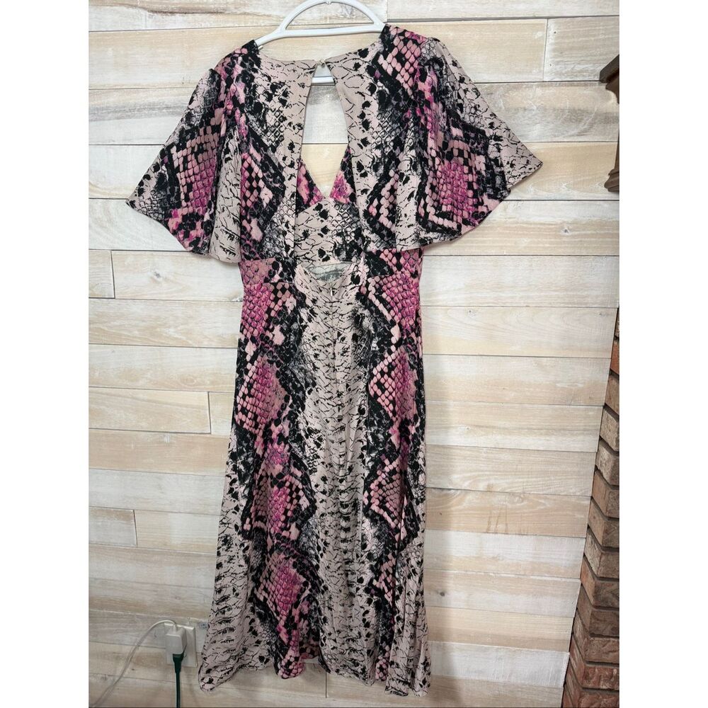 AFRM Zelda Open Back Midi Dress in the pink Snake Print Size L - Picture 6 of 9